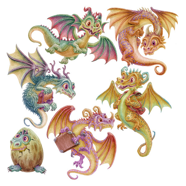 Wall sticker 60x51 Colorful dragons in a fairy-tale cartoon style