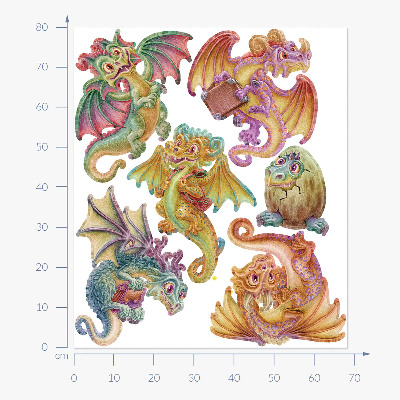 Wall sticker 60x51 Colorful dragons in a fairy-tale cartoon style