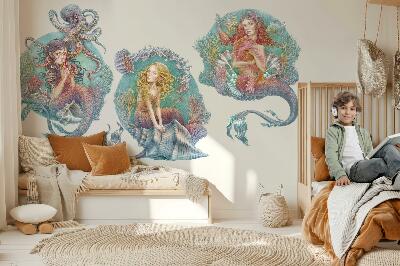 Wall sticker 60x77 Underwater fairy tales with little mermaids in pastel