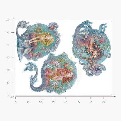 Wall sticker 60x77 Underwater fairy tales with little mermaids in pastel