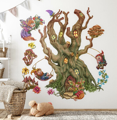 Wall sticker 80x106 Forest fairy creatures and a tree house