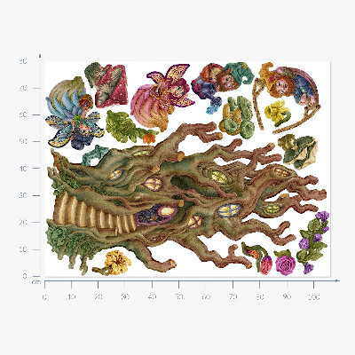 Wall sticker 80x106 Forest creatures fairies gnomes and a tree house