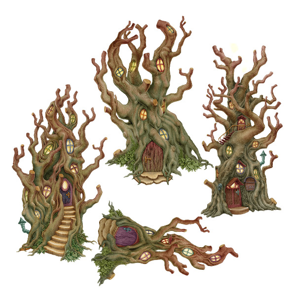 Wall sticker 80x143 Forest fairy-tale houses in trees in a cartoon style