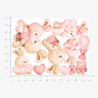 Wall sticker 80x110 Adorable bunnies in a pastel family