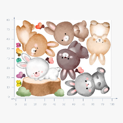 Wall sticker 80x99 Pastel bunnies and butterflies in a forest style