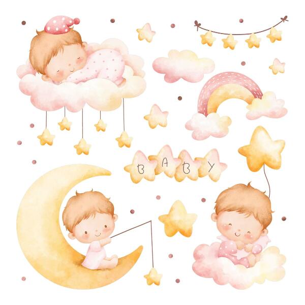 Wall sticker 80x106 Sweet babies on the clouds