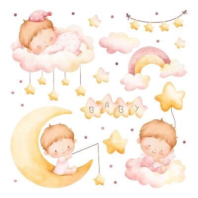 Wall sticker 80x106 Sweet babies on the clouds