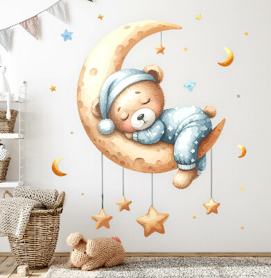 Wall sticker 80x105 Sleeping teddy bear on the moon in pastel space