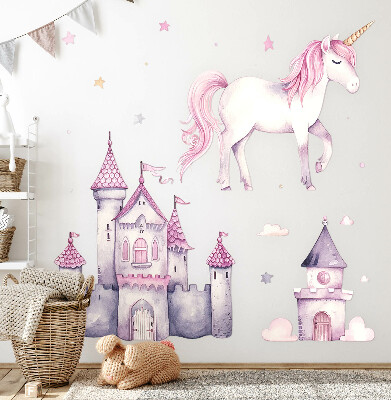 Wall sticker 80x131 Pastel watercolor with a unicorn and a castle