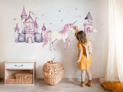 Wall sticker 80x131 Pastel watercolor with a unicorn and a castle