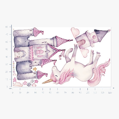 Wall sticker 80x131 Pastel watercolor with a unicorn and a castle