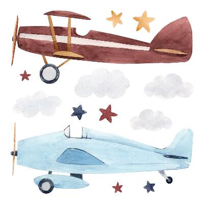Wall sticker 80x99 Two planes in pastel watercolor clouds