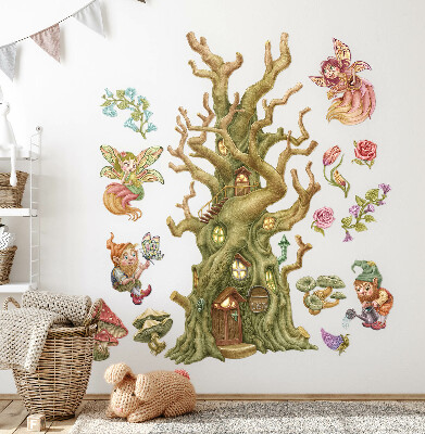 Wall sticker 80x106 Forest fairy fairy creatures and pastel cottage