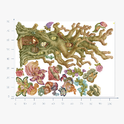 Wall sticker 80x106 Forest fairy fairy creatures and pastel cottage