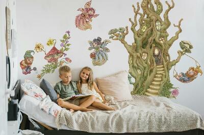 Wall sticker 80x106 Forest creatures and pastel tree houses