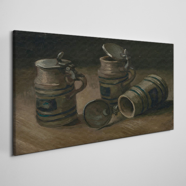 Antique mugs on the table Canvas print