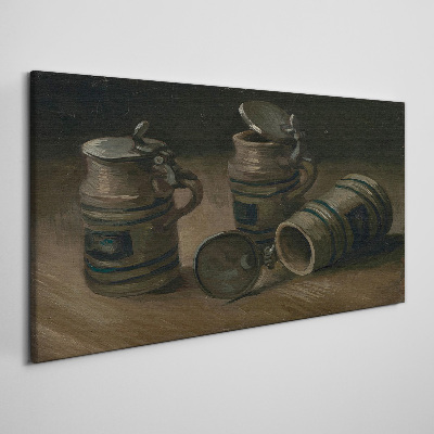 Antique mugs on the table Canvas print