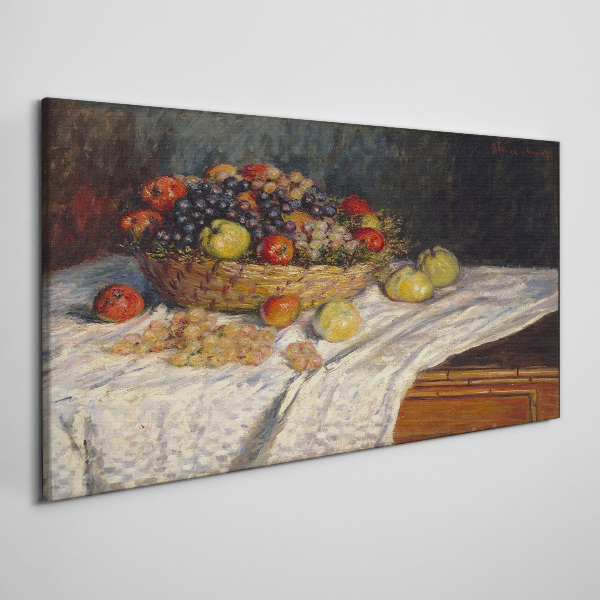 Fruit basket on a white tablecloth Canvas print