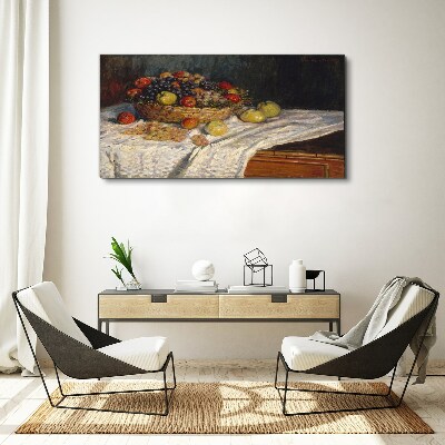 Fruit basket on a white tablecloth Canvas print