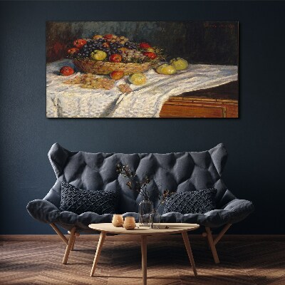 Fruit basket on a white tablecloth Canvas print