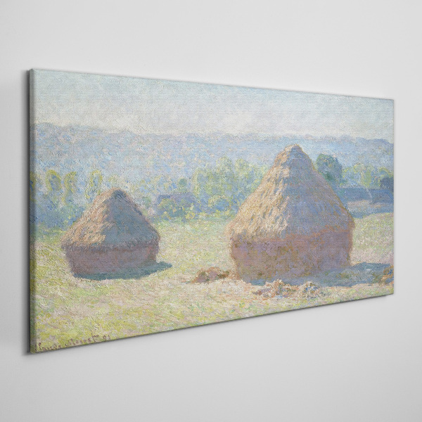Summer sun over haystacks Canvas print
