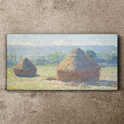Summer sun over haystacks Canvas print