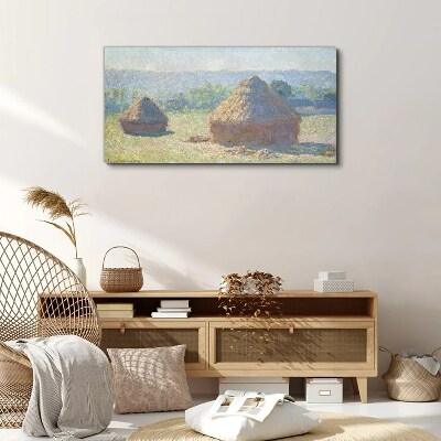 Summer sun over haystacks Canvas print