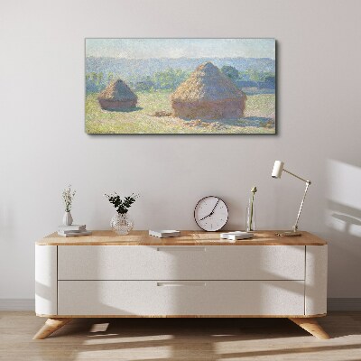 Summer sun over haystacks Canvas print