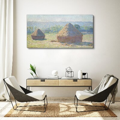 Summer sun over haystacks Canvas print