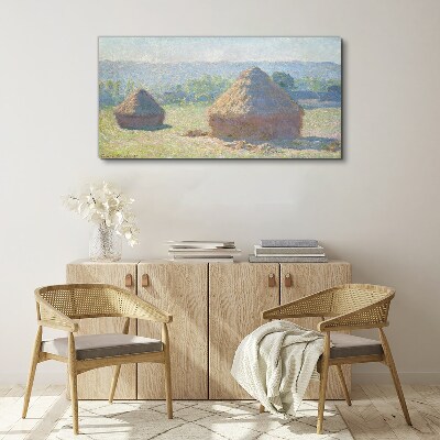 Summer sun over haystacks Canvas print