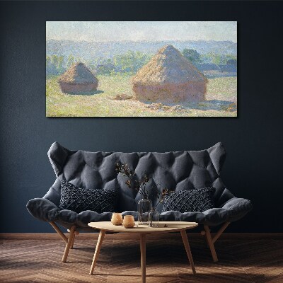 Summer sun over haystacks Canvas print