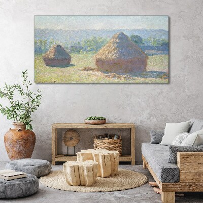 Summer sun over haystacks Canvas print