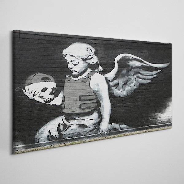 Angel with a skull in the background of graffiti Canvas print