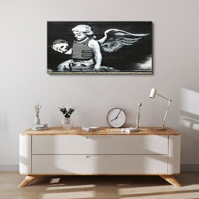 Angel with a skull in the background of graffiti Canvas print