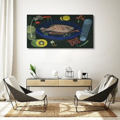 Fish in a blue bowl Canvas print
