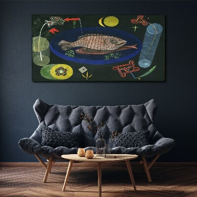 Fish in a blue bowl Canvas print