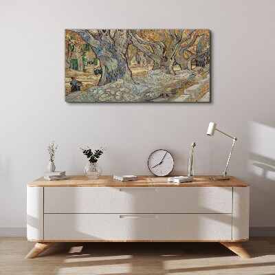 Tree-lined street in the spring sun Canvas Wall art