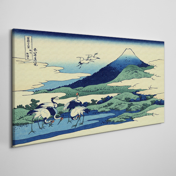 Cranes by a Mountain Canvas Wall art