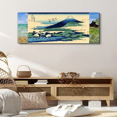 Cranes by a Mountain Canvas Wall art