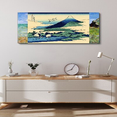 Cranes by a Mountain Canvas Wall art