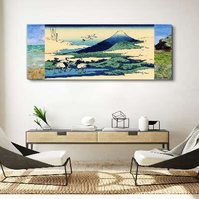 Cranes by a Mountain Canvas Wall art