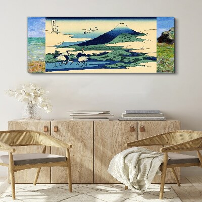 Cranes by a Mountain Canvas Wall art