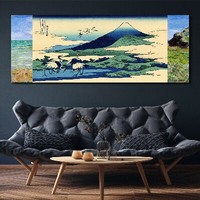 Cranes by a Mountain Canvas Wall art
