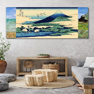 Cranes by a Mountain Canvas Wall art