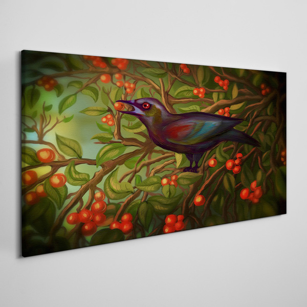 A bird on a fruit branch in the background Canvas print