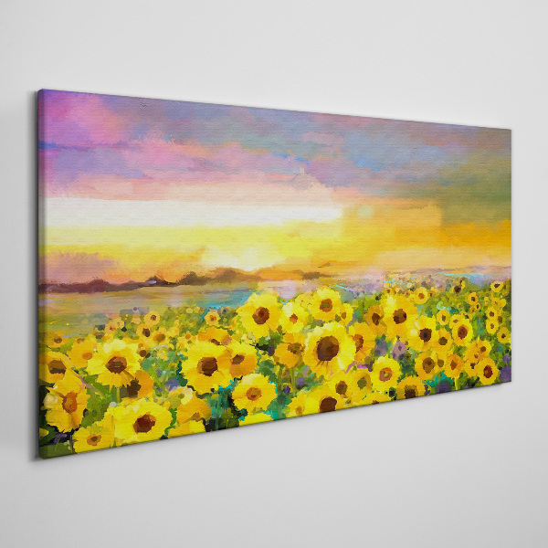 Sunflowers in the sunset rays Canvas print