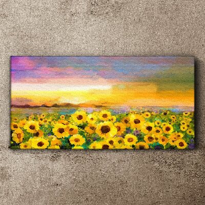 Sunflowers in the sunset rays Canvas print