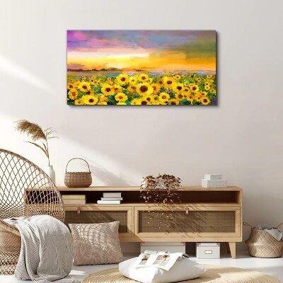 Sunflowers in the sunset rays Canvas print