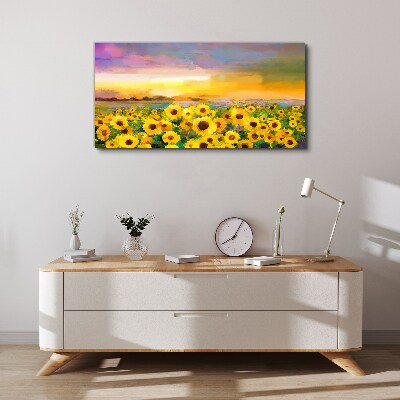 Sunflowers in the sunset rays Canvas print