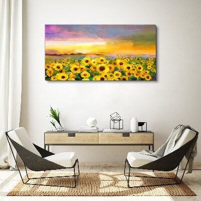 Sunflowers in the sunset rays Canvas print